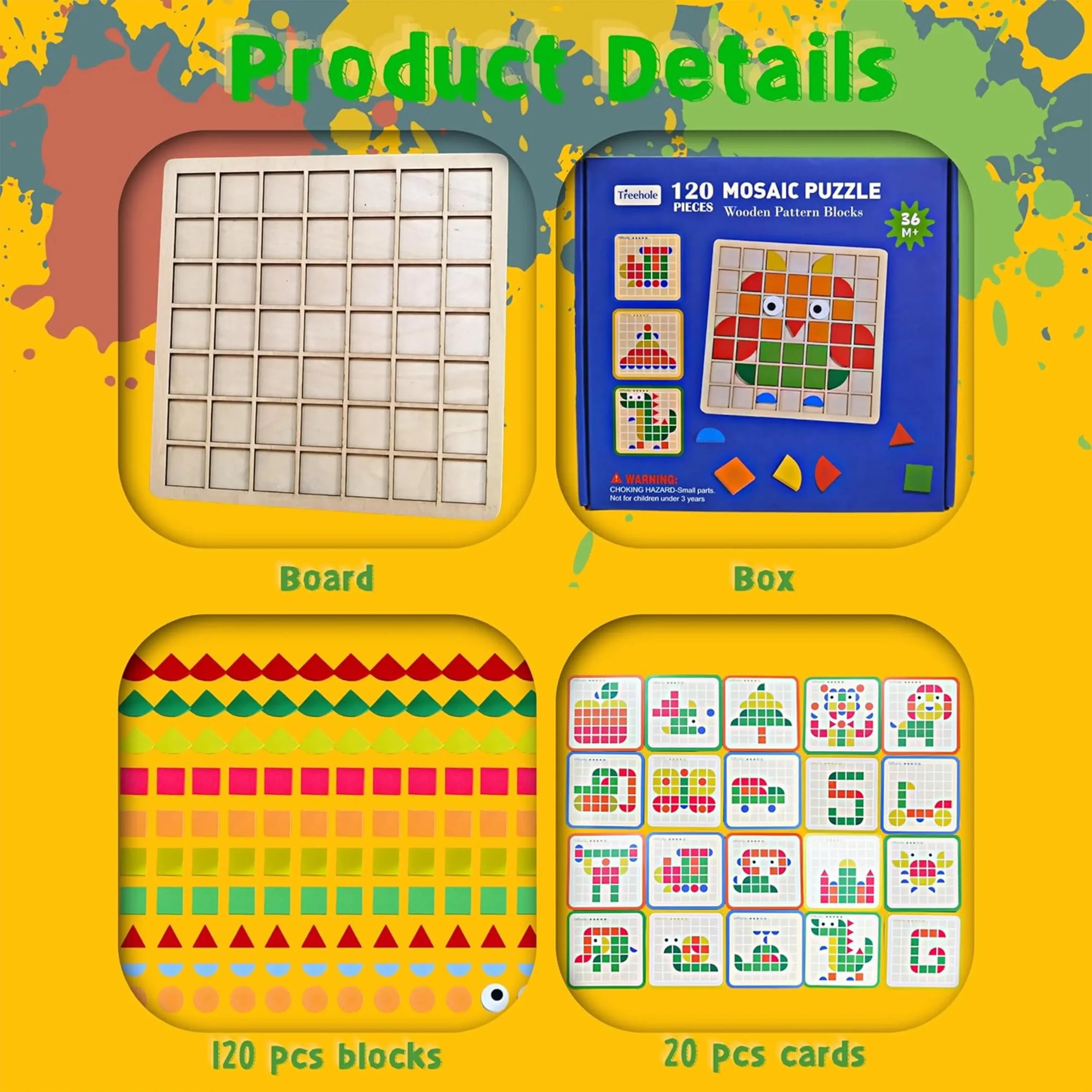 120 pieces mosaic puzzle- wooden pattern blocks