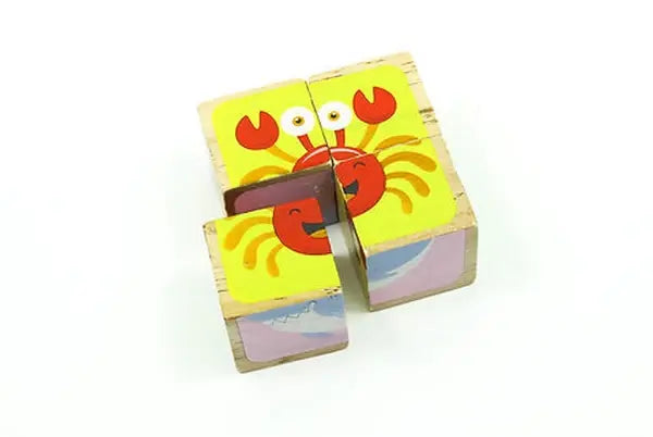 4-Piece Wooden Cube Puzzle: 6-Sided Fun
