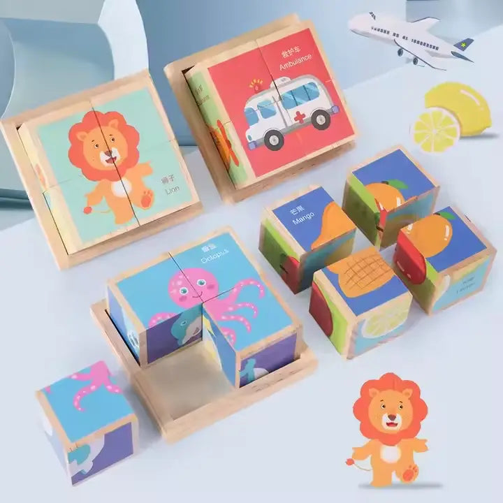 4-Piece Wooden Cube Puzzle: 6-Sided Fun