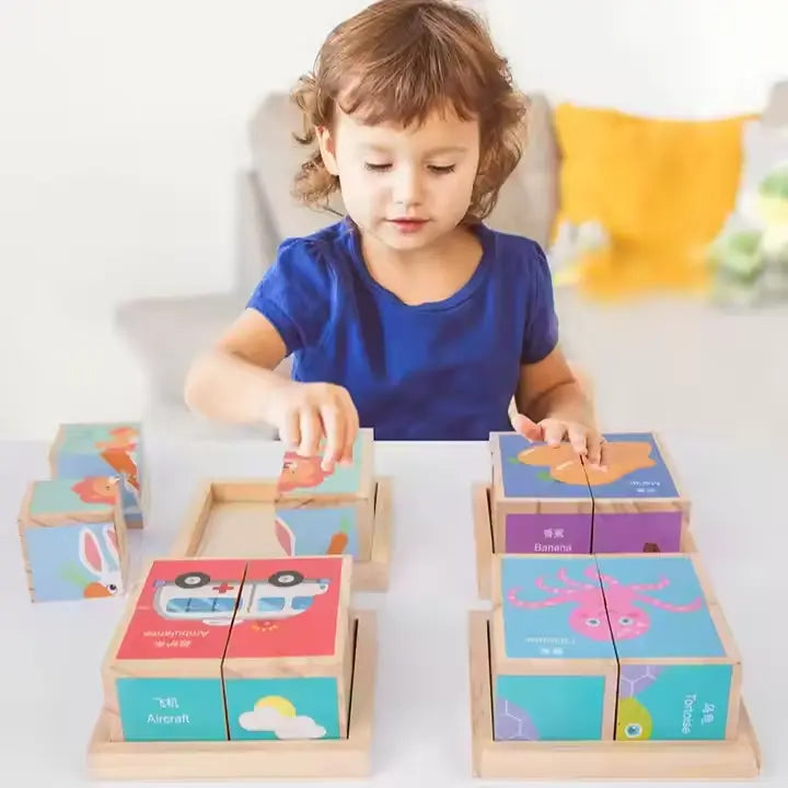 4-Piece Wooden Cube Puzzle: 6-Sided Fun