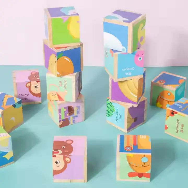 4-Piece Wooden Cube Puzzle: 6-Sided Fun