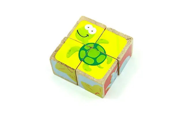 4-Piece Wooden Cube Puzzle: 6-Sided Fun