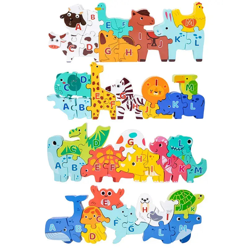 Toddler 3D Wooden Animal Alphabet Puzzle