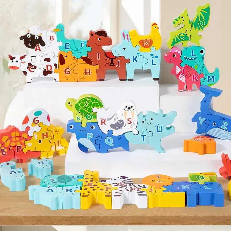 Toddler 3D Wooden Animal Alphabet Puzzle