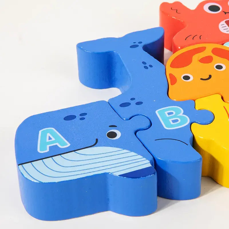 Toddler 3D Wooden Animal Alphabet Puzzle