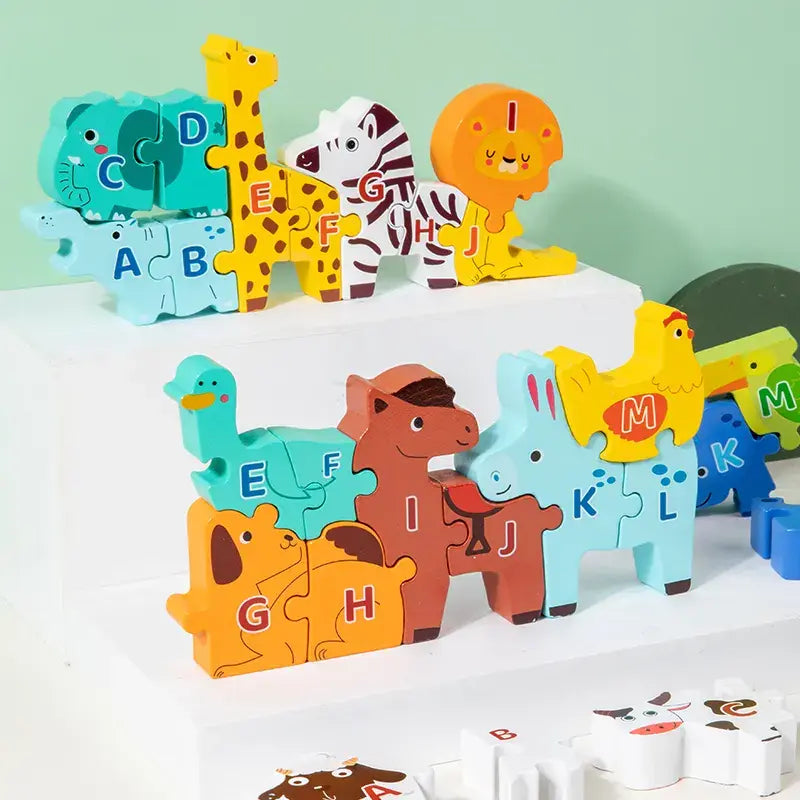 Toddler 3D Wooden Animal Alphabet Puzzle
