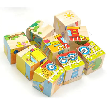 9-Piece Wooden Cube Puzzle: 6-Sided Fun