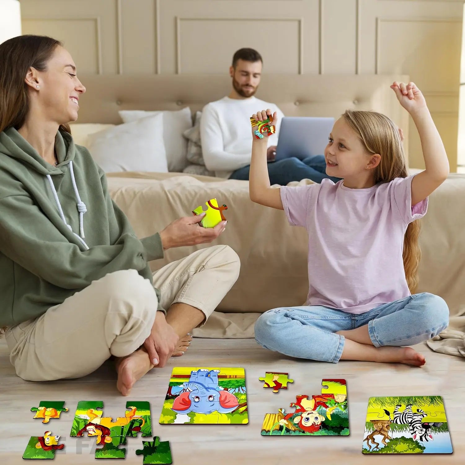 4 in 1 wooden animal puzzle - Pack of 4