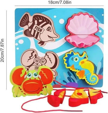 Chunky Wooden Board puzzle with lacing- sea adventure fun!