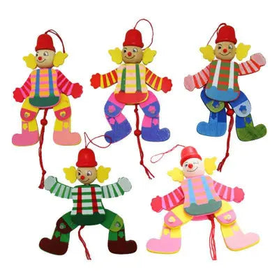 Wooden Pull-String Clown Puppet- Random design