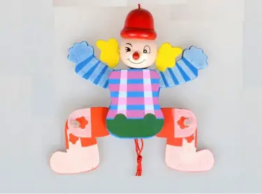 Wooden Pull-String Clown Puppet- Random design