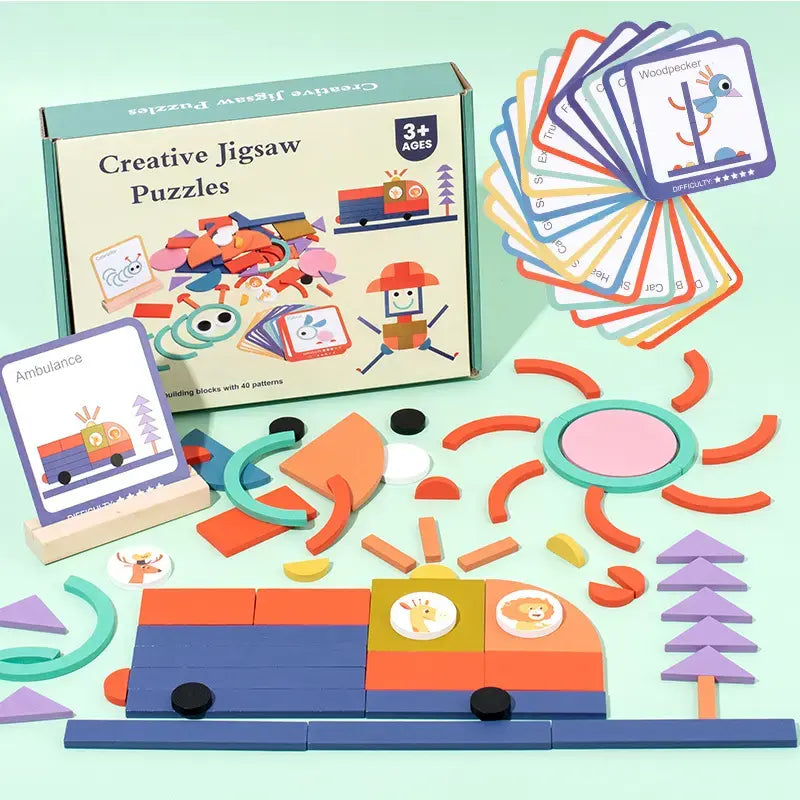 Creative Jigsaw Puzzles – 100-Piece Building Block Set with 40 Pattern Card