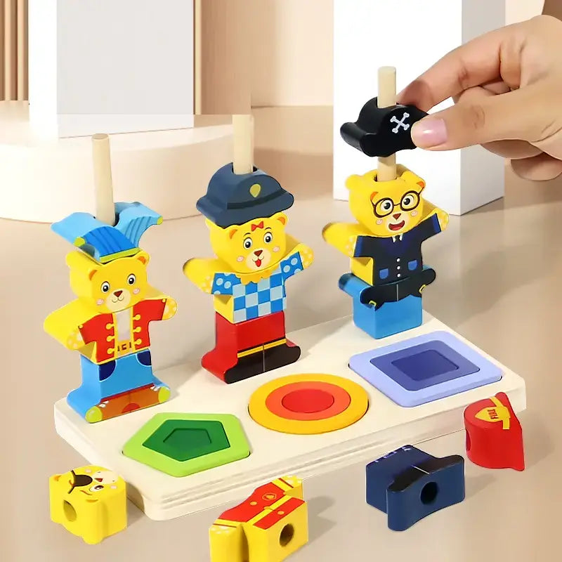 Little bear shape sorter and stacking toy for tiny hands!