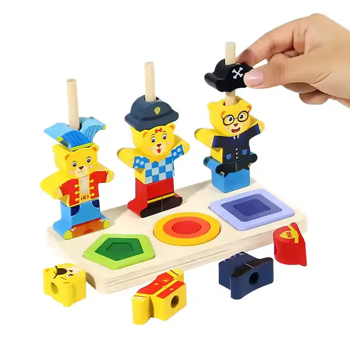 Little bear shape sorter and stacking toy for tiny hands!