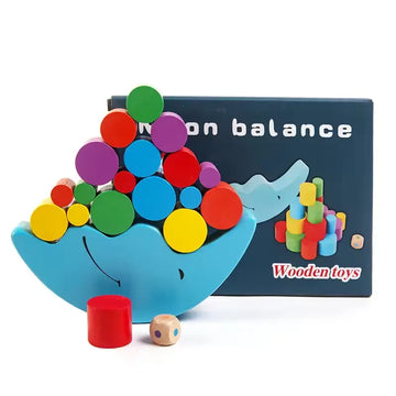 Wooden Moon Balancing Game – Early Learning Toy with Building Blocks for Babies and Children
