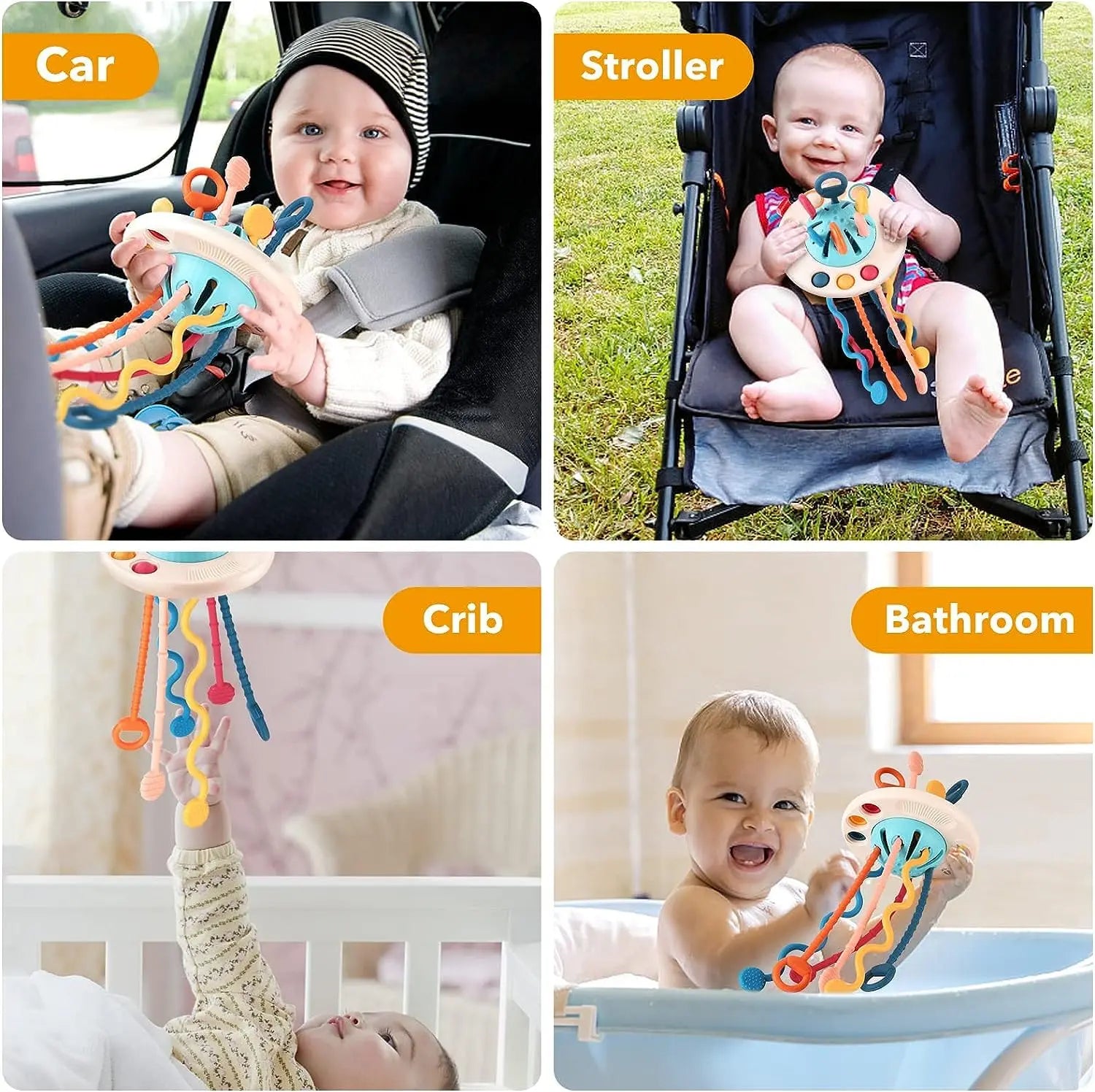 Pull String Sensory Toy for Babies – Teething, Fine Motor Skills & Travel Toy