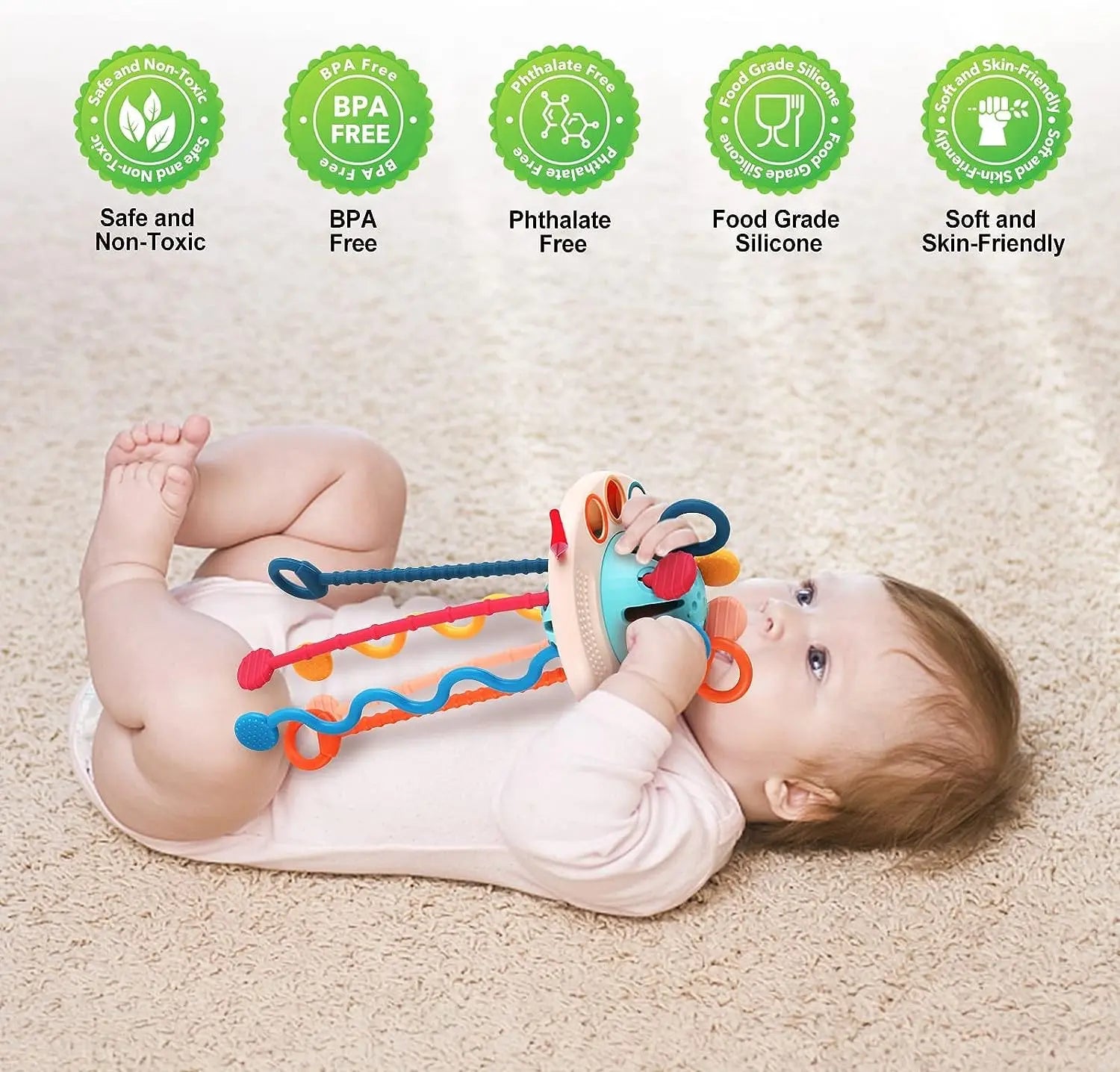 Pull String Sensory Toy for Babies – Teething, Fine Motor Skills & Travel Toy