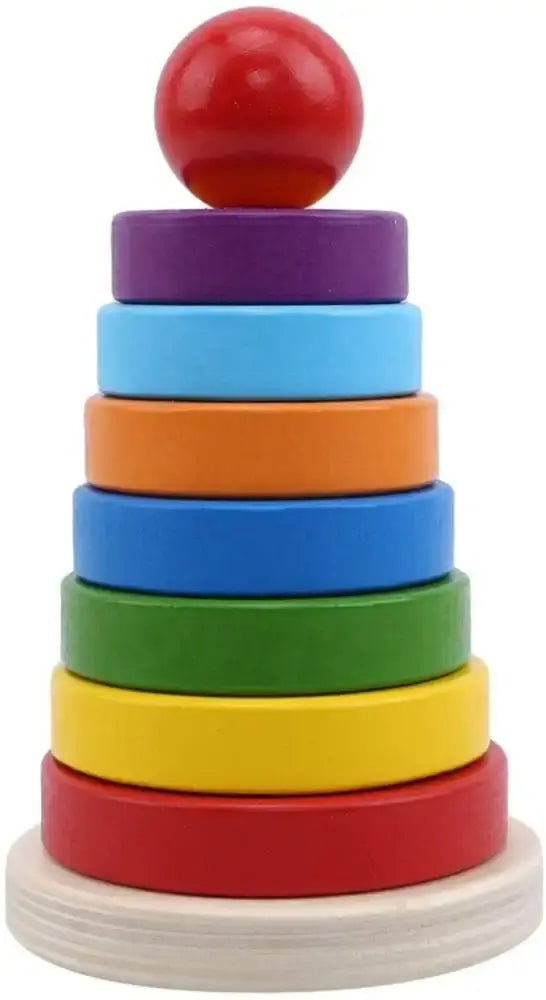 Classic Montessori Geometric Shape Stacker – Colorful Wooden Rainbow Stacker Tower for Kids