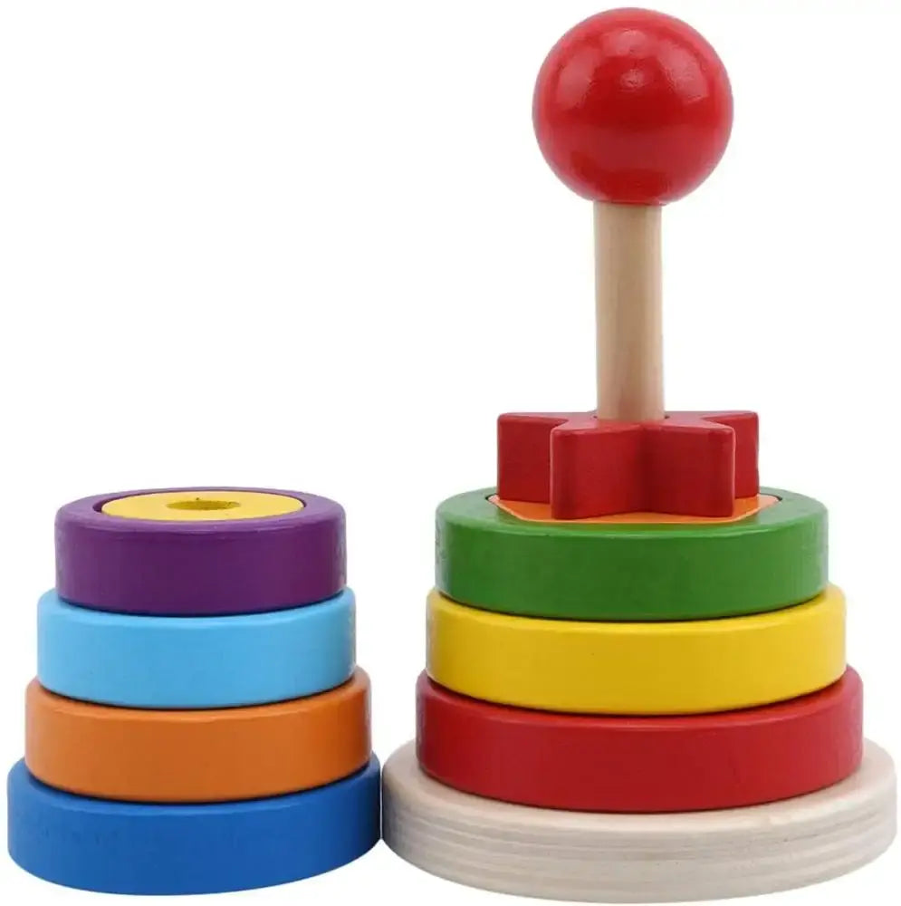 Classic Montessori Geometric Shape Stacker – Colorful Wooden Rainbow Stacker Tower for Kids
