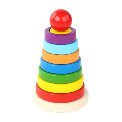 Classic Montessori Geometric Shape Stacker – Colorful Wooden Rainbow Stacker Tower for Kids