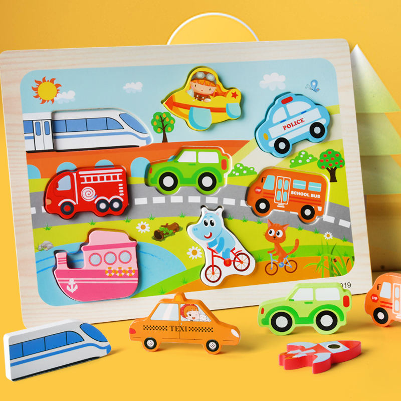 Marine-Animal-Transport wooden chunky board puzzle for toddlers