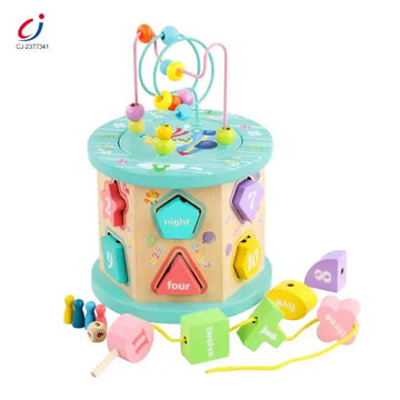 Shape Matching Round Bead Box Toy – Montessori Multifunctional Wooden Activity Cube