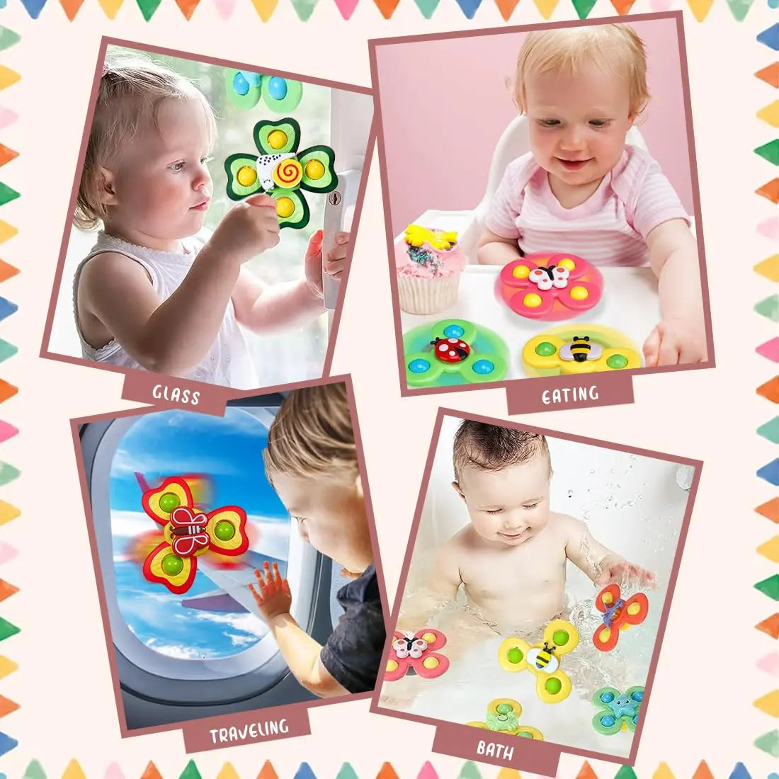 Fidget suction spinner toy for babies bath travel and play time