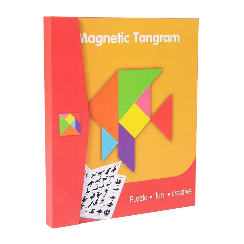 Montessori Wooden Magnetic Tangram Puzzle – 3D Creative Shape Building Blocks Educational Game for Kids