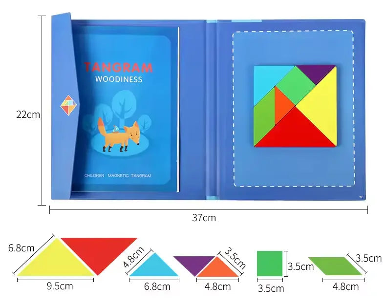 Montessori Wooden Magnetic Tangram Puzzle – 3D Creative Shape Building Blocks Educational Game for Kids