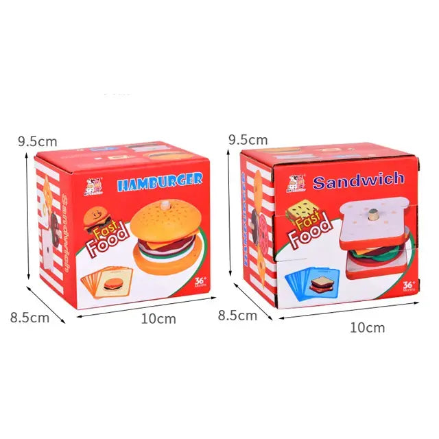Montessori hamburger stacking toy with cards
