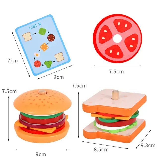 Montessori hamburger stacking toy with cards