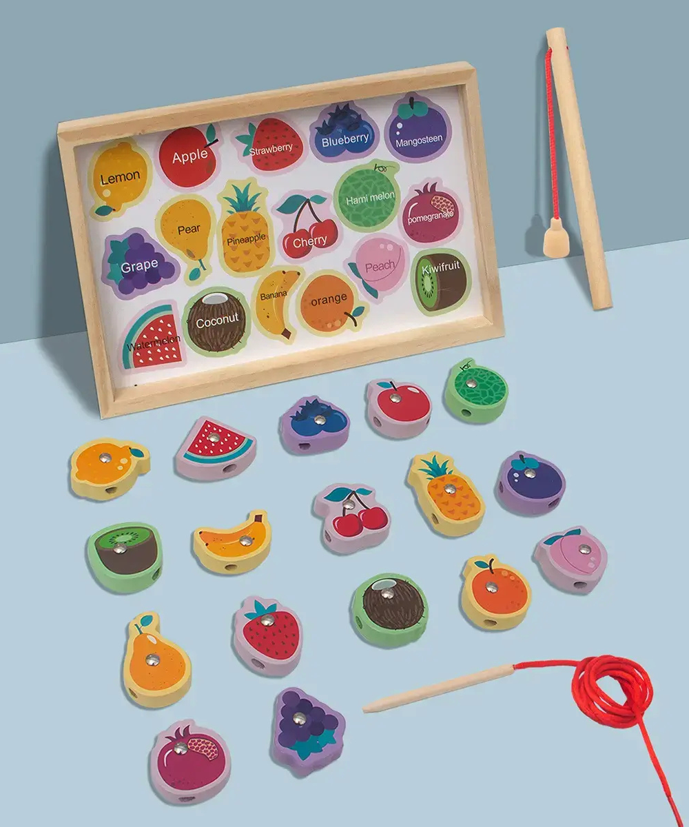 3 in1 magnetic board with 3d pieces- fishing, educational placing and learning, lacing