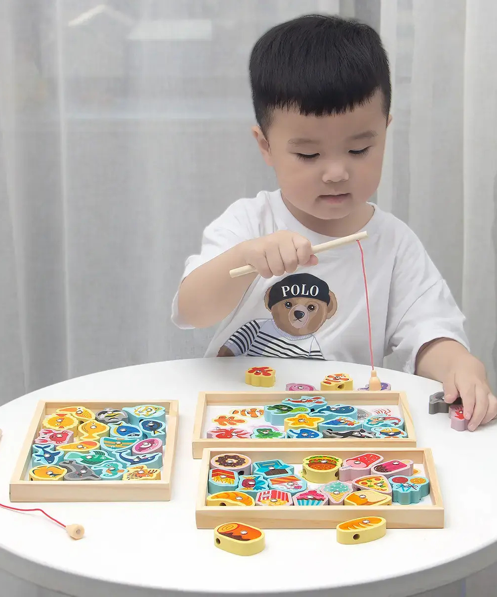 3 in1 magnetic board with 3d pieces- fishing, educational placing and learning, lacing