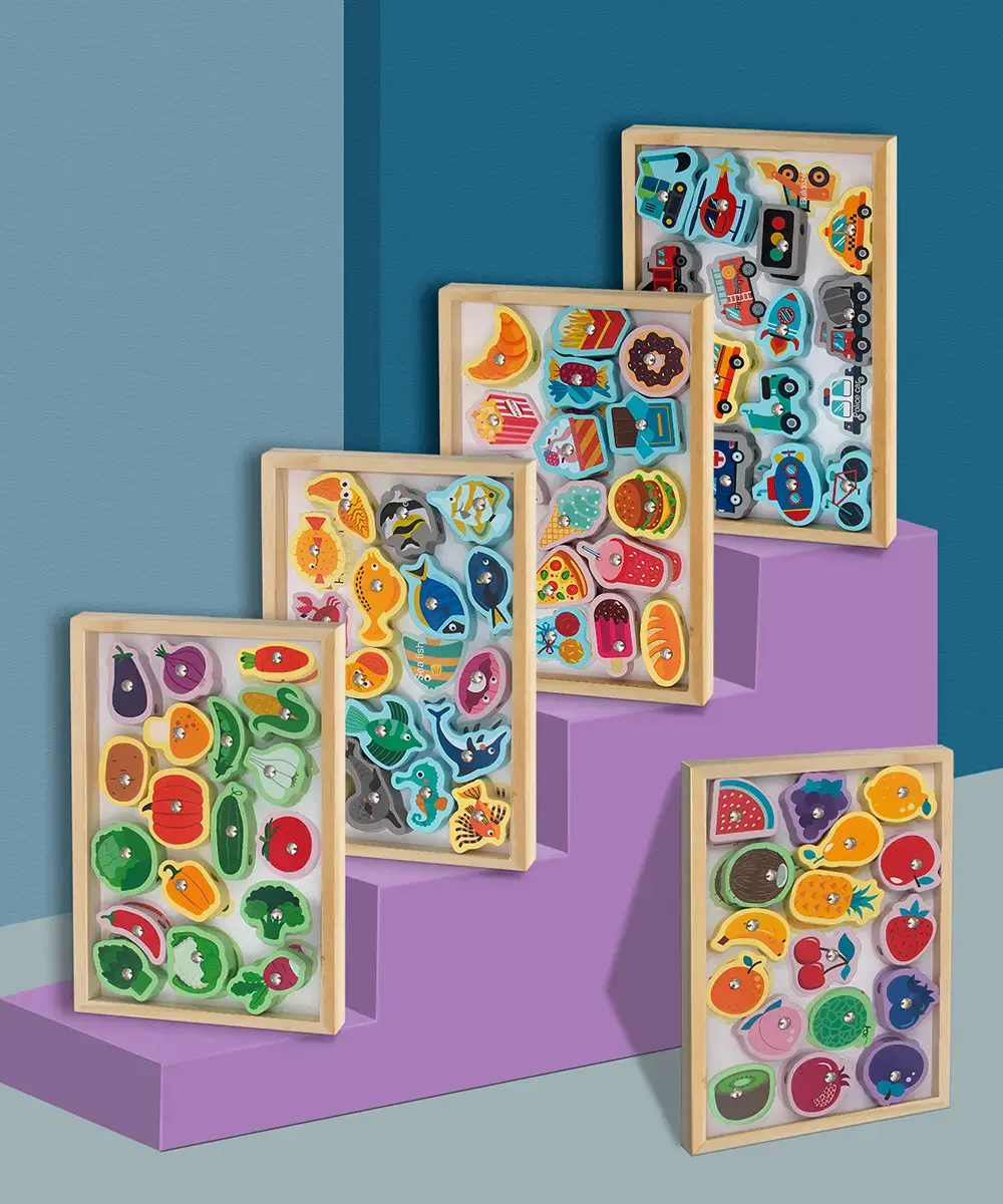3 in1 magnetic board with 3d pieces- fishing, educational placing and learning, lacing