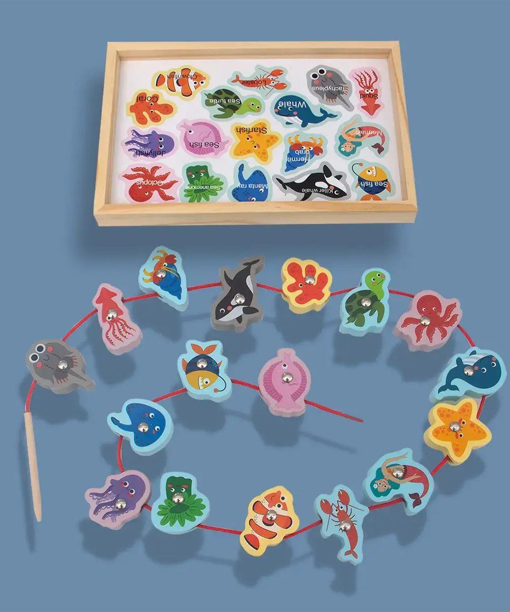 3 in1 magnetic board with 3d pieces- fishing, educational placing and learning, lacing