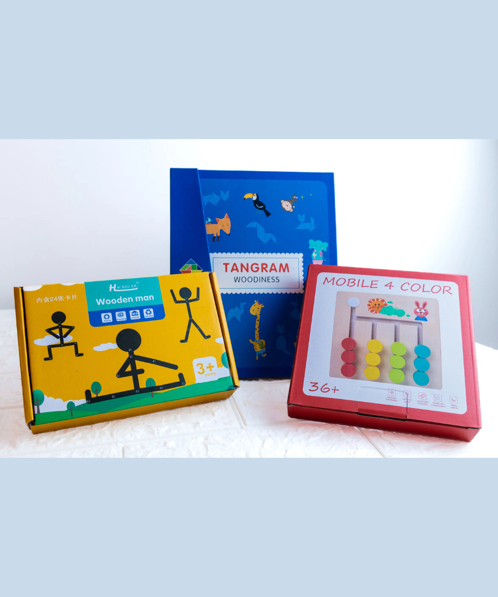 Travel smart baby combo 1- Wooden man, Tangram and Mobile 4 color