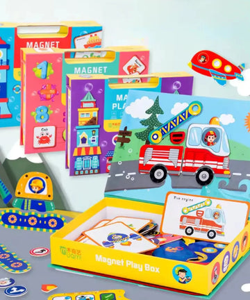 Magnetic puzzle piece playbox