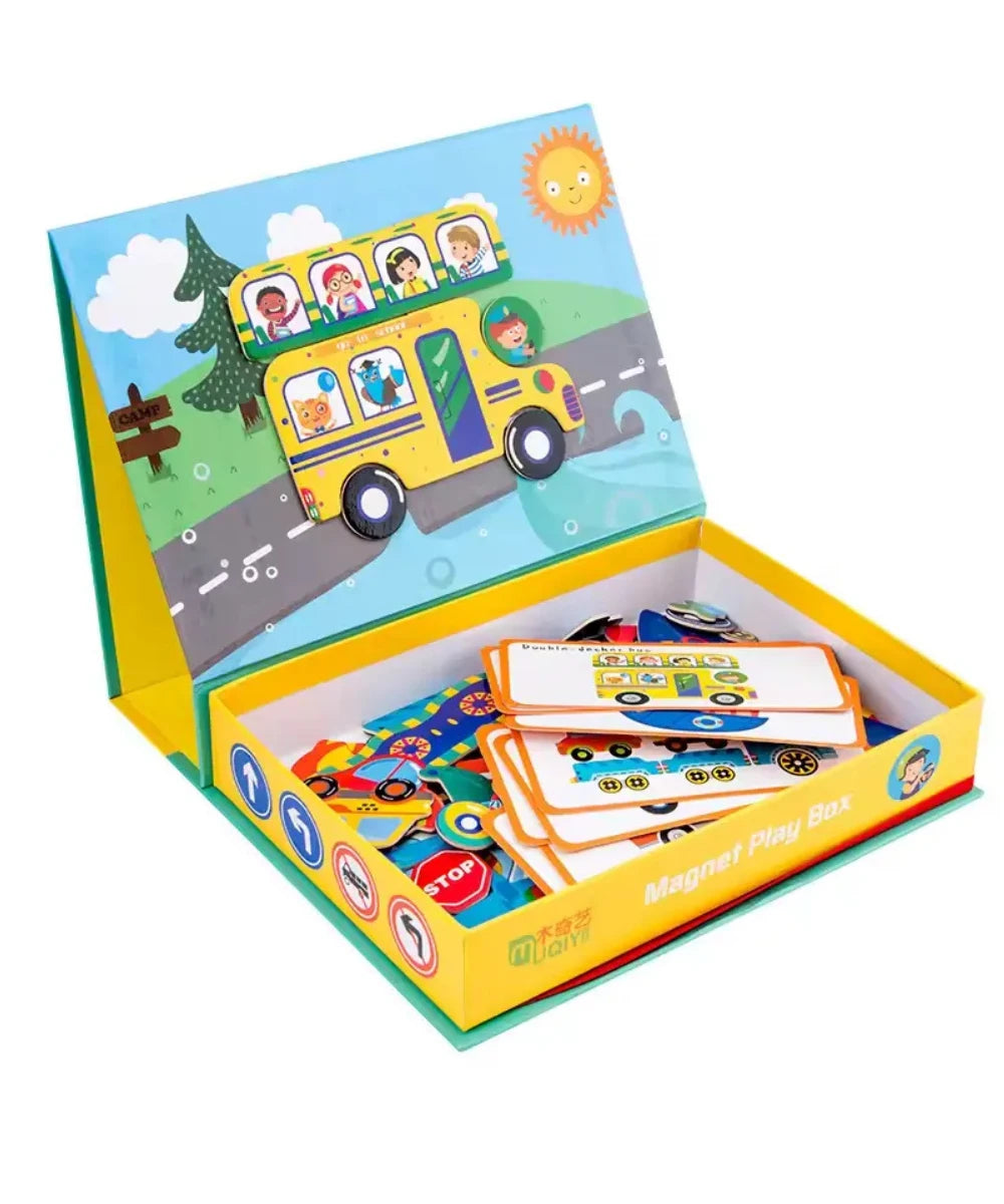 Magnetic puzzle piece playbox