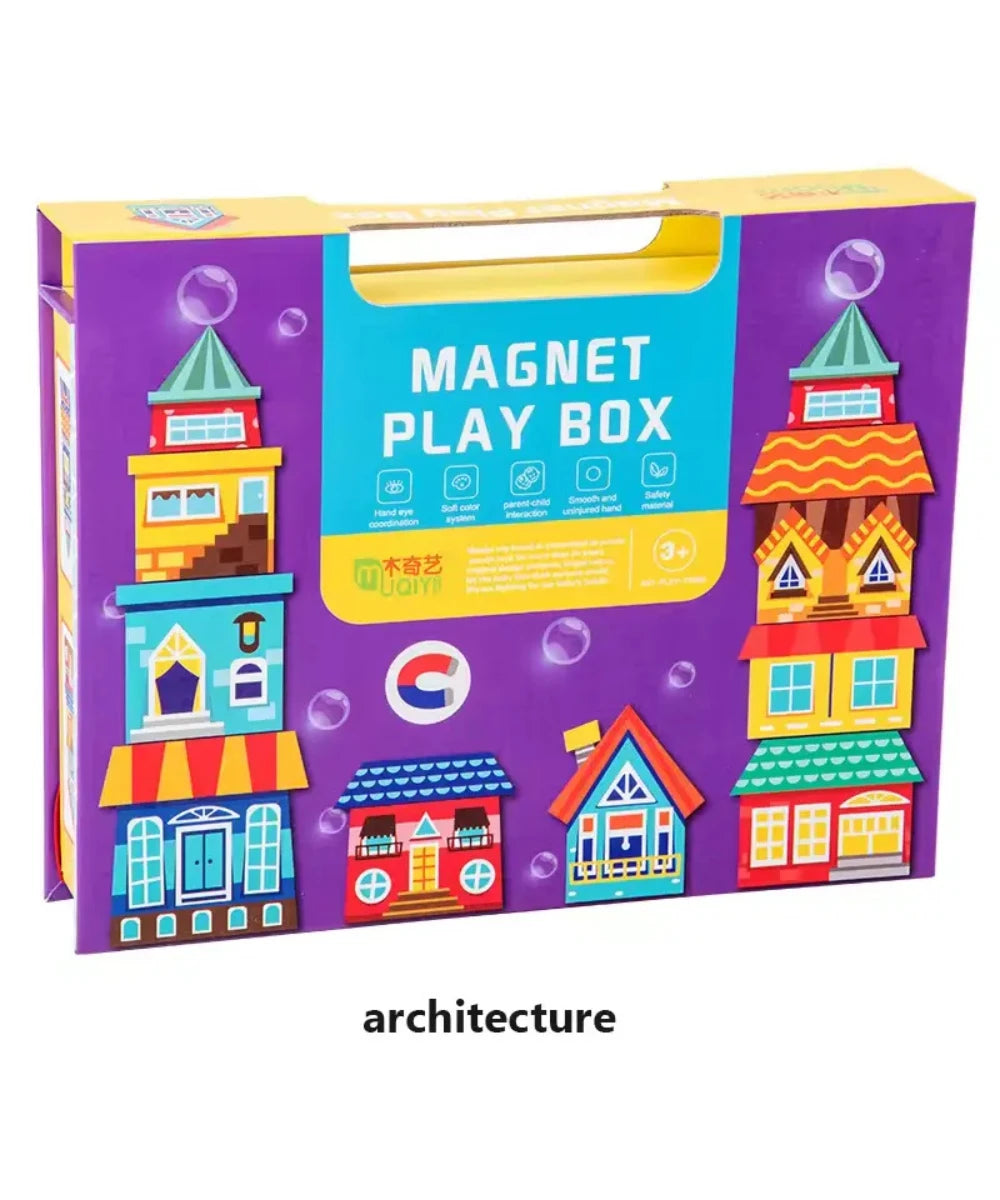 Magnetic puzzle piece playbox
