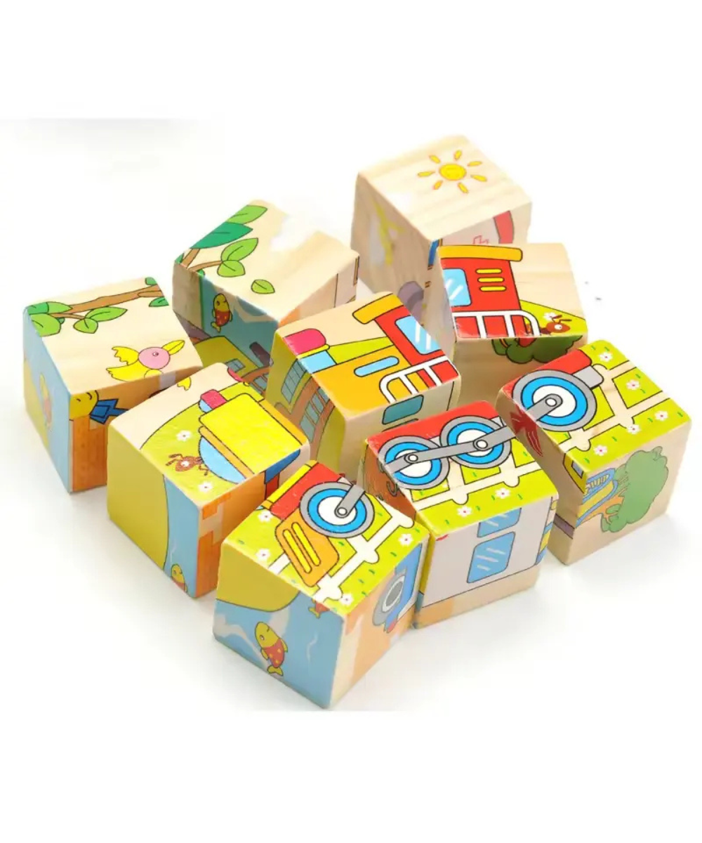 9-Piece Wooden Cube Puzzle: 6-Sided Fun