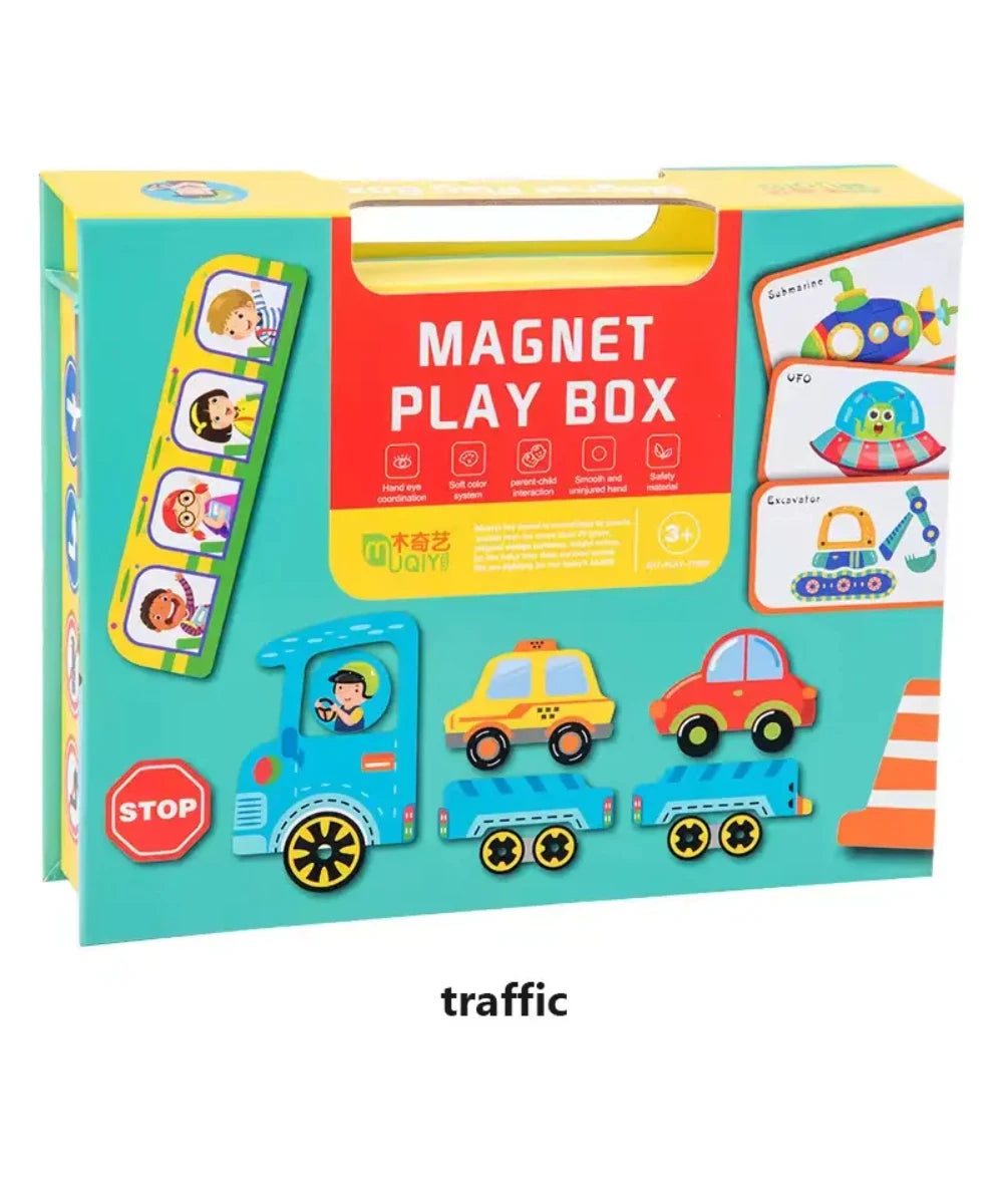 Magnetic puzzle piece playbox