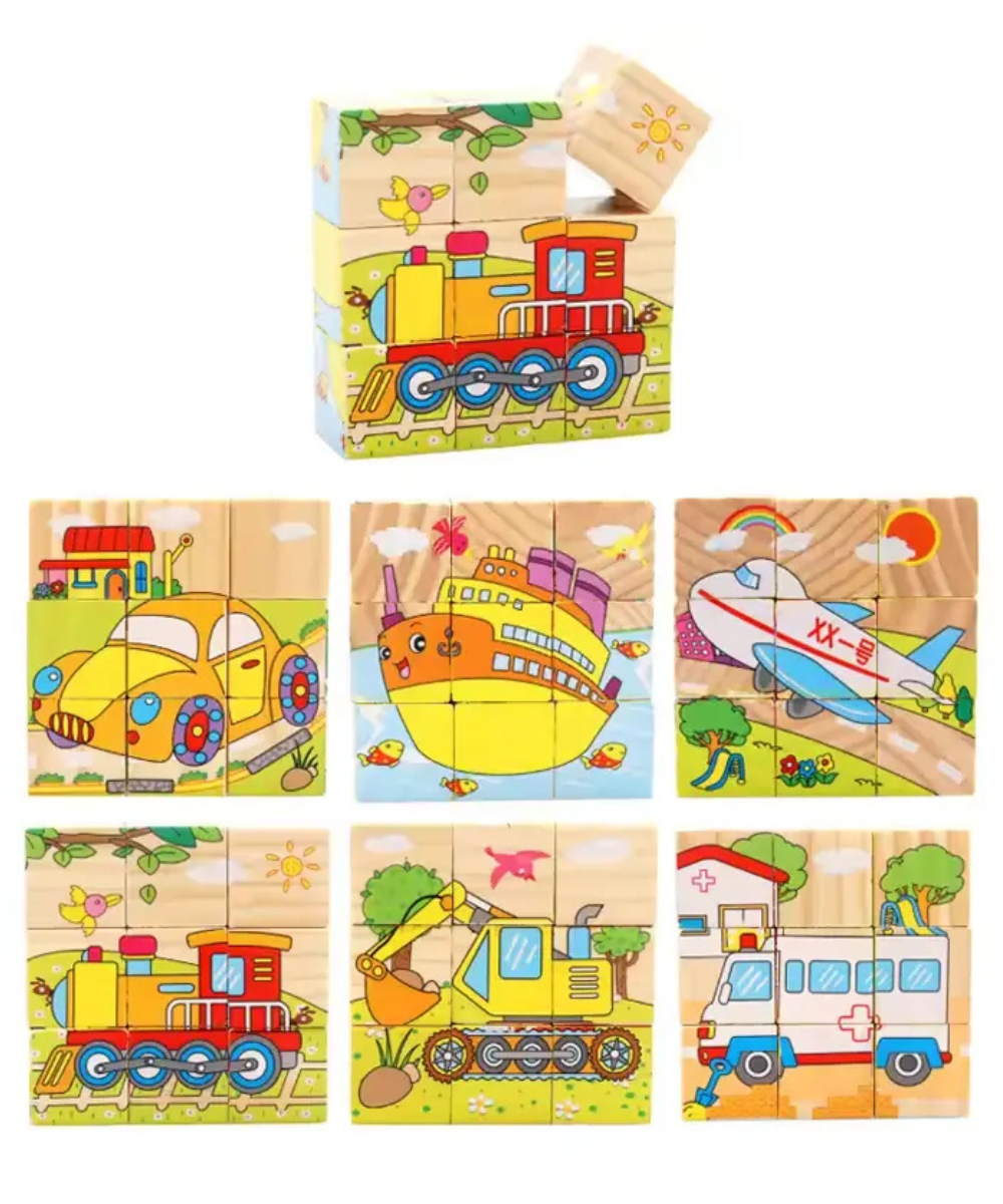 9-Piece Wooden Cube Puzzle: 6-Sided Fun