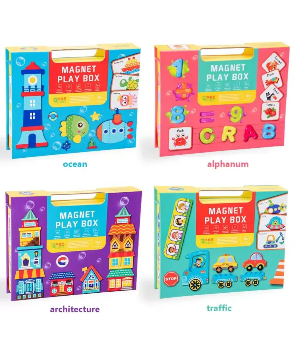 Magnetic puzzle piece playbox