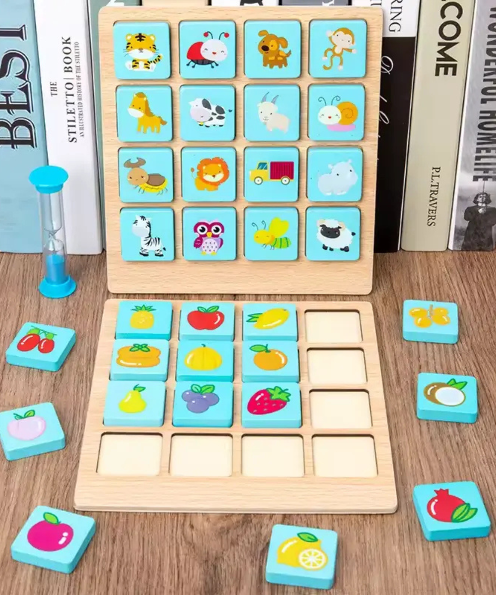 Montessori Wooden Puzzle Board Game-Instant  Memory Matching Card & Block Game