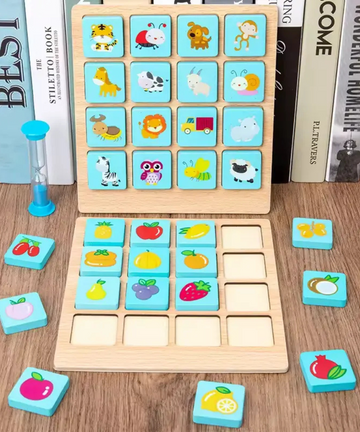 Montessori Wooden Puzzle Board Game-Instant  Memory Matching Card & Block Game