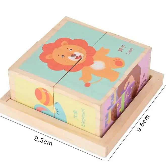 4-Piece Wooden Cube Puzzle: 6-Sided Fun