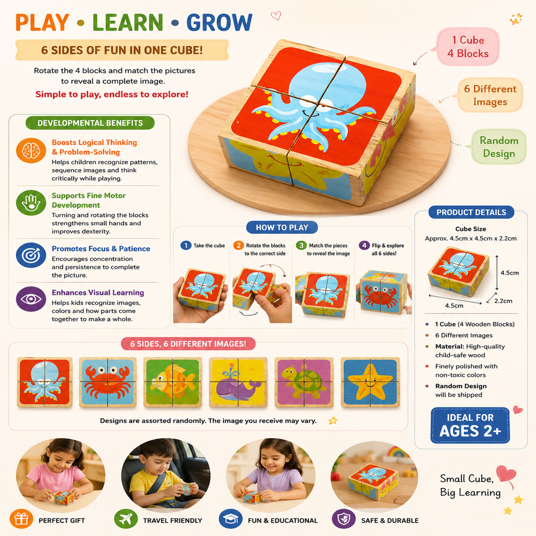 4-Piece Wooden Cube Puzzle: 6-Sided Fun