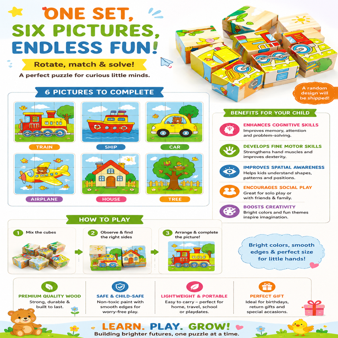 9-Piece Wooden Cube Puzzle: 6-Sided Fun
