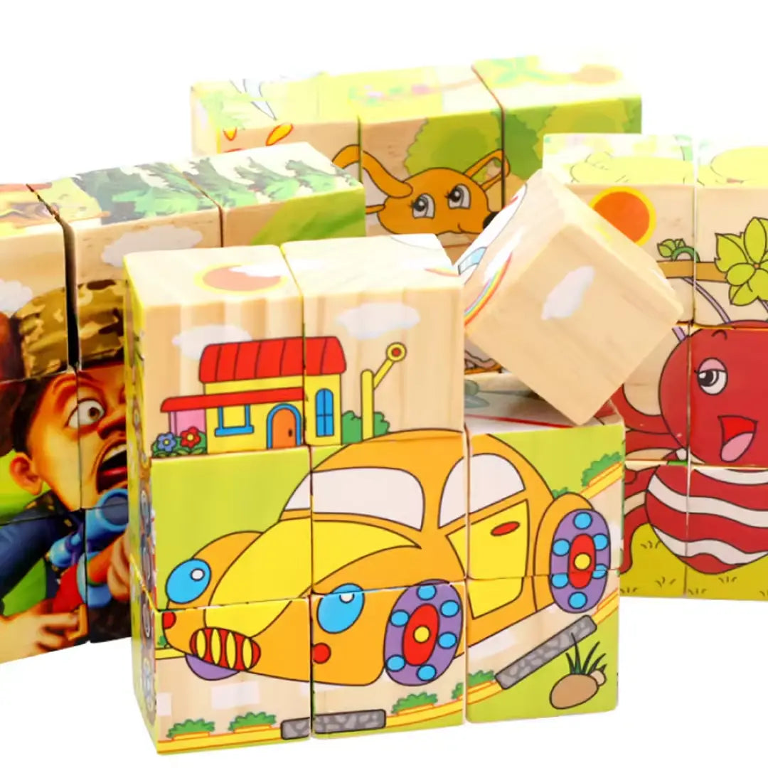 9-Piece Wooden Cube Puzzle: 6-Sided Fun