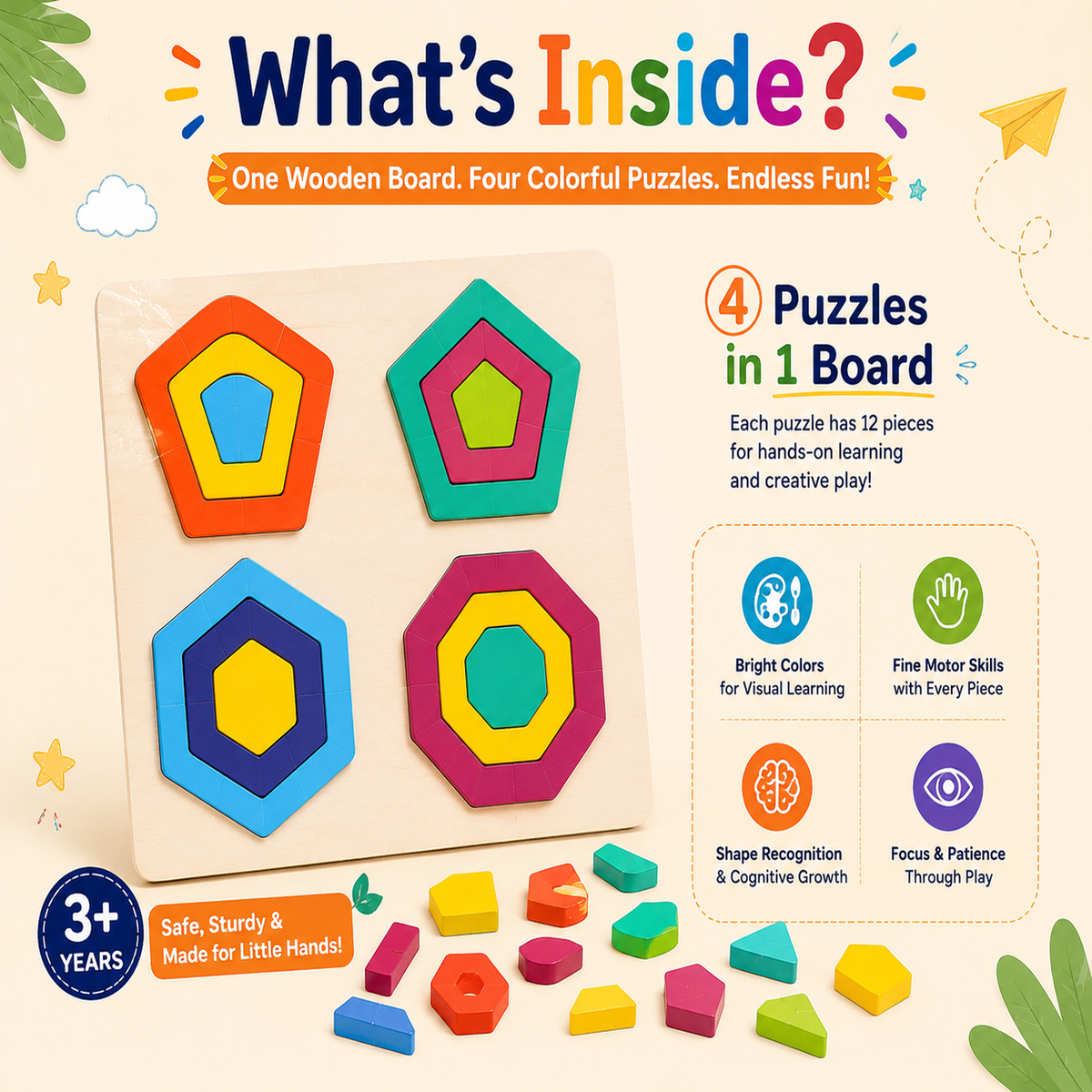 4-in-1 Seriation Puzzle – Geometric Shape Sorting Fun! 🎨✨(1pc)